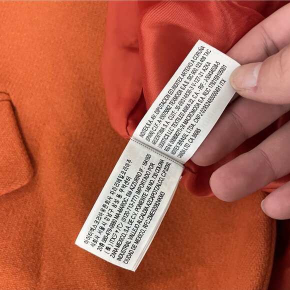 Zara Womens Tailored Long Jacket Coat Medium M Orange Wool Blend 2211/806 NWOT - Picture 6 of 12